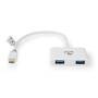 Nedis USB Multi-Port-Adapter / 2-in-1 / USB 3.1 Gen1 / USB-C™ Stecker / 2x USB-A / 1000 Mbps / 0.20 m / Rund / Vergoldet / PVC / Weiss / Verpackung mit Sichtfenster