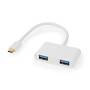 Nedis USB Multi-Port-Adapter / 2-in-1 / USB 3.2 Gen 1 / USB-C™ Stecker / 2x USB-A / 5 Gbps / 0.20 m / Rund / Vernickelt / PVC / Weiss / Plastikbeutel