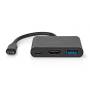Nedis USB Multi-Port-Adapter / 3 in 1 / USB 3.2 Gen 1 / USB-C™ Stecker / HDMI™ Ausgang / USB-A Buchse / USB-C™ Buchse / 5 Gbps / 0.10 m / Rund / Vernickelt / PVC / Schwarz / Box
