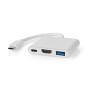 Nedis USB Multi-Port-Adapter / 3 in 1 / USB 3.2 Gen 1 / USB-C™ Stecker / HDMI™ Ausgang / USB-A Buchse / USB-C™ Buchse / 5 Gbps / 0.10 m / Rund / Vernickelt / PVC / Weiss / Box