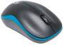 Manhattan Success Wireless Mouse - Black/Blue - 1000dpi - 2.4Ghz (up to 10m) - USB - Optical - Three Button with Scroll Wheel - USB micro receiver - AA battery (included) - Low friction base - Three Year Warranty - Blister - Ambidextrous - Optical - RF Wi