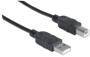 Manhattan USB-A to USB-B Cable - 3m - Male to Male - 480 Mbps (USB 2.0) - Equivalent to Startech USB2HAB3M - Hi-Speed USB - Black - Lifetime Warranty - Polybag - 3 m - USB A - USB B - USB 2.0 - Male/Male - Black