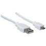 Manhattan USB-A to Micro-USB Cable - 1.8m - Male to Male - 480 Mbps (USB 2.0) - Hi-Speed USB - White - Lifetime Warranty - Polybag - 1.8 m - USB A - Micro-USB B - USB 2.0 - Male/Male - White