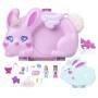 Mattel Polly Pocket 2-in-1-Bunny Fun Schatulle, tragbares Taschen-Spielset mit 2 Puppen und 12 Zubeh