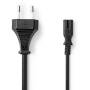 Nedis Stromkabel| Eurostecker| IEC-320-C7| 3.00 m| Gerade| 2x 0.75 mm²| Kupfer|