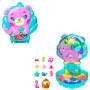 Mattel Polly Pocket Glitzerinsel-Schatulle, Spielset mit 1 Mini-Meerjungfrauenpuppe und Meerestieren