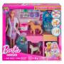 Mattel Barbie Gute Besserung Tierkrankenstation-Spielset aus Modepuppe mit rosa gefärbten Haaren, Ti